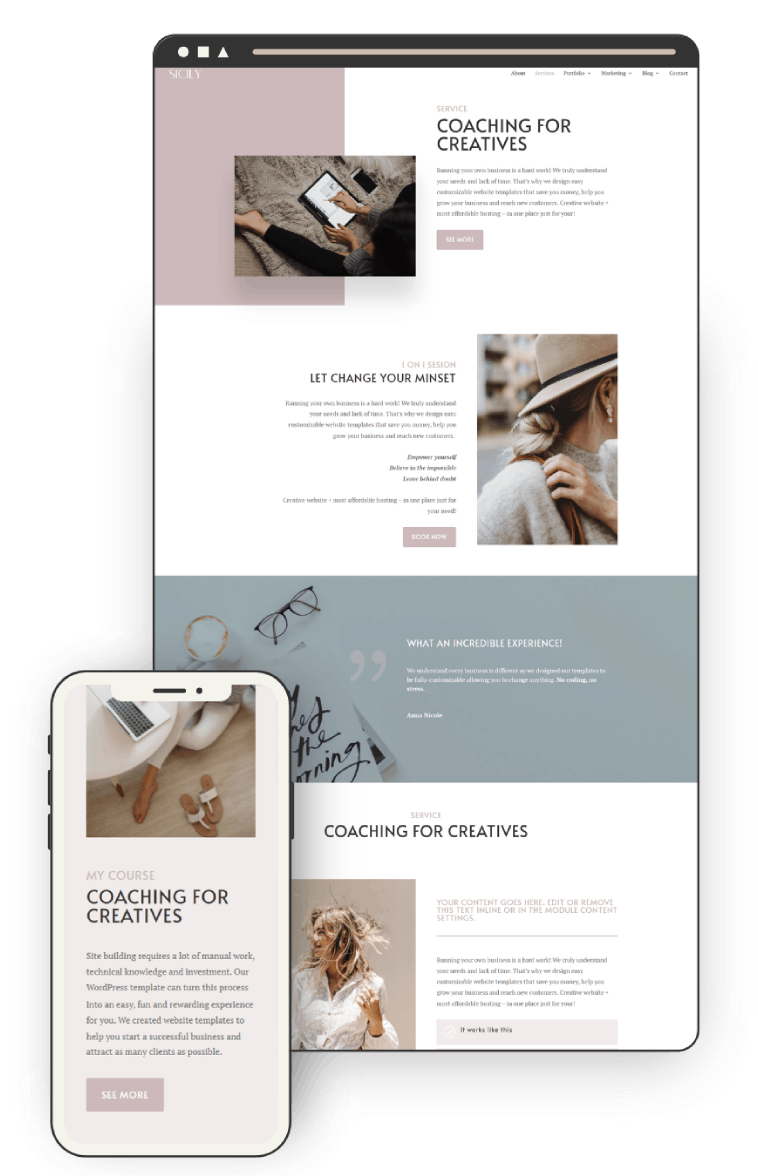WordPress theme for life coaches and marketing specialists